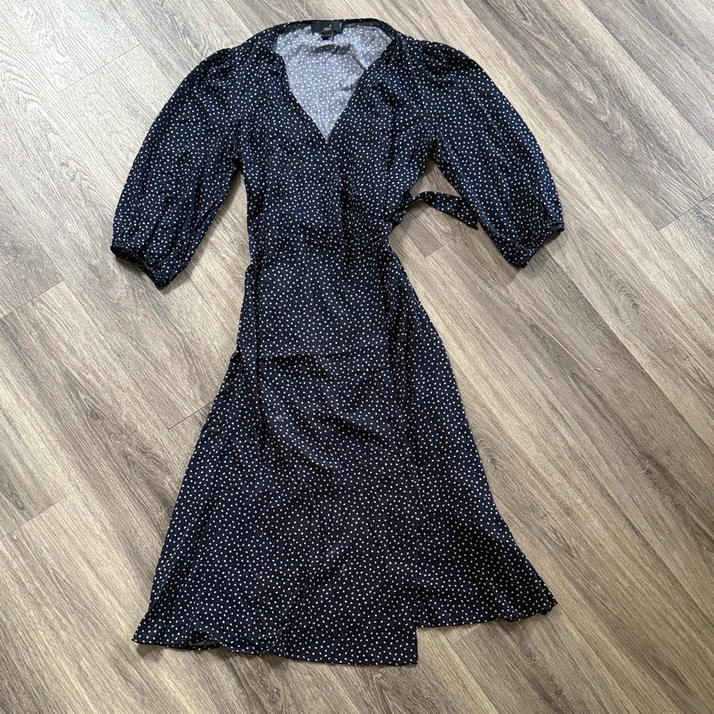 Meraki Black Polka Dot Dress Women’s Wrap Classic